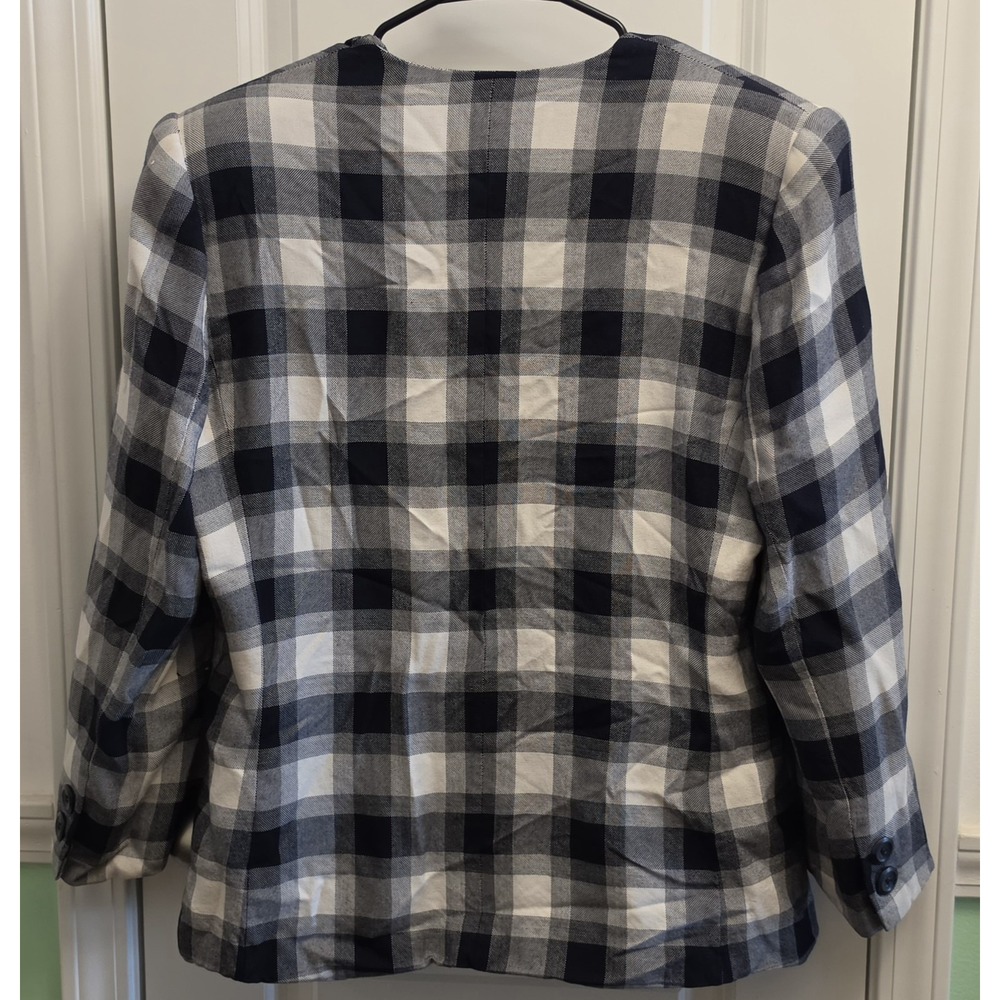 Vintage Kasper ASL Plaid White Black Blazer Size 18 - Picture 7 of 8